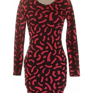 H&M Long Sleeve Midi Bodycon Dress with Hot Pink Shapes Pattern Size XS